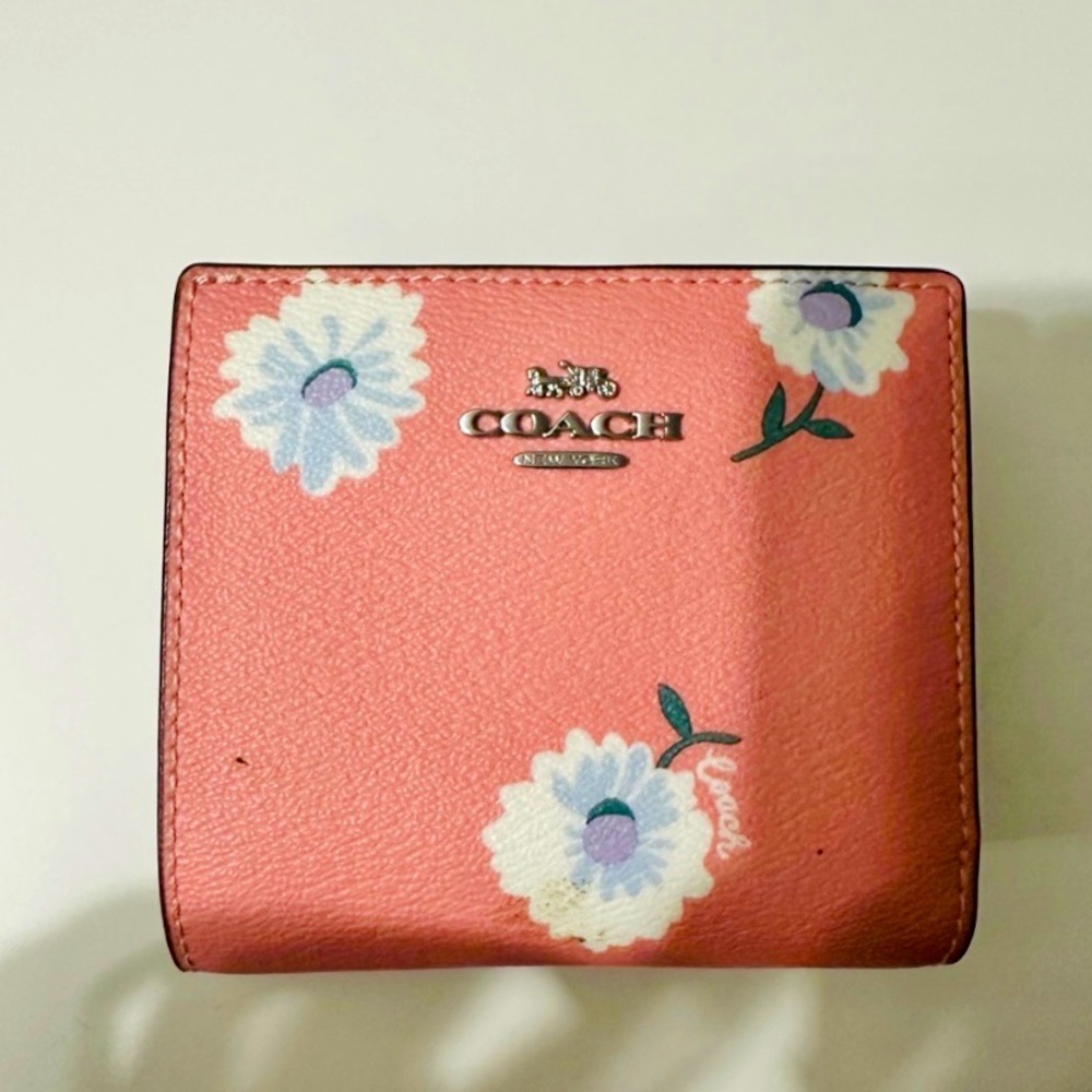 COACH 2 Fold Wallet Leather PNK Floral Women's C2889 Daisy Snap Coach